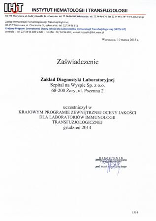 Certyfikat KPZOJ LIT Warszawa